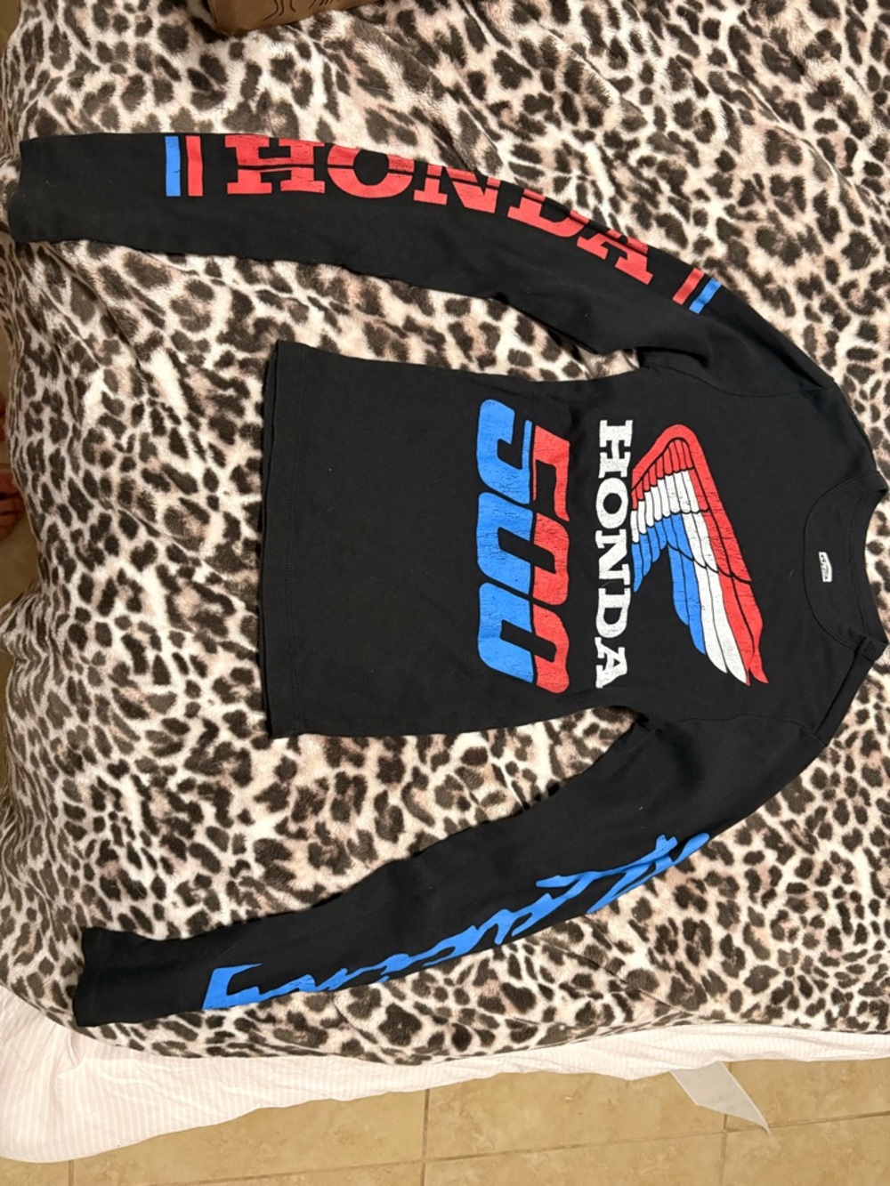 Honda Black Long Sleeve Tee with Red & Blue Wing Graphic